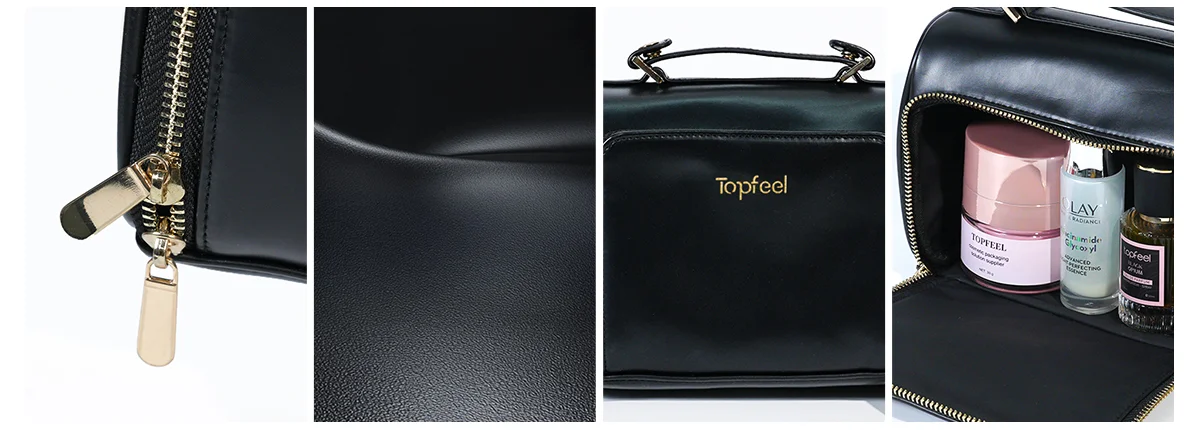 CB022 Waterproof PU Double Layer Black Cosmetic Handbags